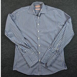 Thomas Pink Men's Blue Gingham Dress Shirt French Cuff Slim Fit Formal Size M
